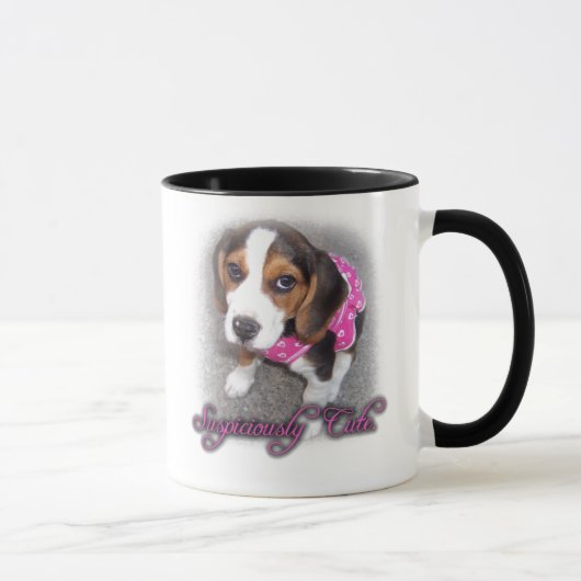 疑いをもってかわいいビーグル犬のマグ マグカップ (右)