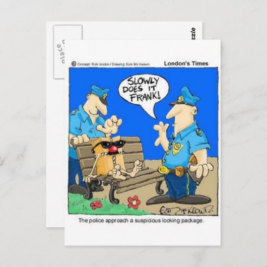 疑わしいパッケージおもしろい警察の漫画のギフト ポストカード (正面/裏面)