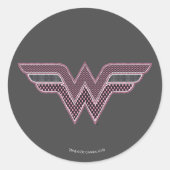 疑問に思女ピンクと黒のメ市松模様にッシュロゴ ラウンドシール (正面)