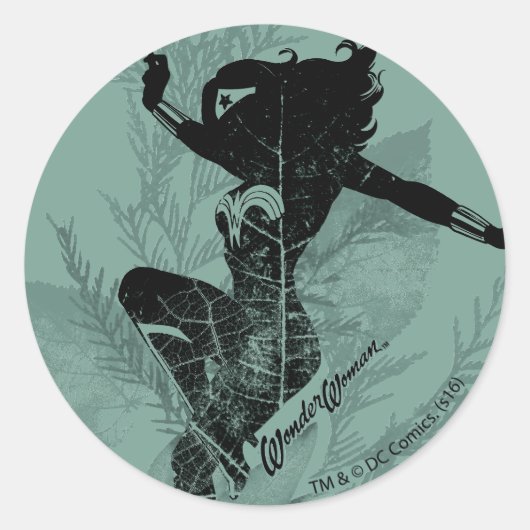 疑問に思女性の着地葉グラフィック ラウンドシール (正面)