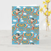 疑問に思女性飛んでいる高パターン カード (黄色い花)