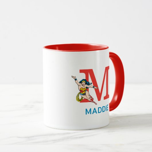 疑問に思女飛んでいる |モノグラムと名前の追加 マグカップ (正面右)