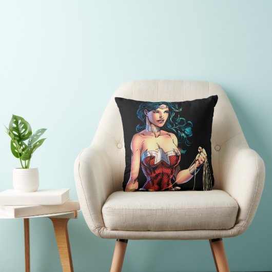 疑問に思岩の上に投げ縄を持つ女性 クッション (椅子)