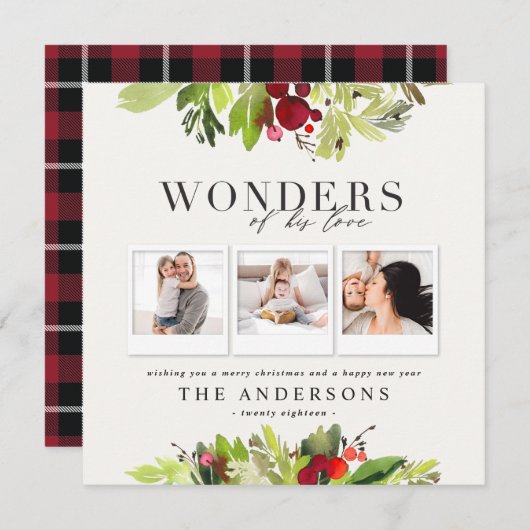 疑問に思彼の恋の写真数々のの格子縞と葉 シーズンカード (正面/裏面)