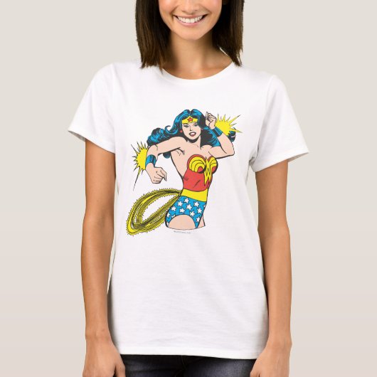 疑問に思袖女白熱［赤熱］光を放つ人 Tシャツ (正面)