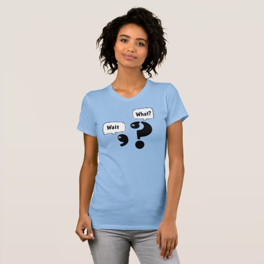 疑問符とカンマ待ち何を? Tシャツ (正面フル)
