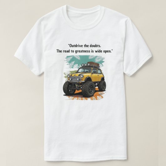 "疑念を駆逐せよ" イエロー・マウンテンモンスター・ミニカー Tシャツ (デザイン正面)