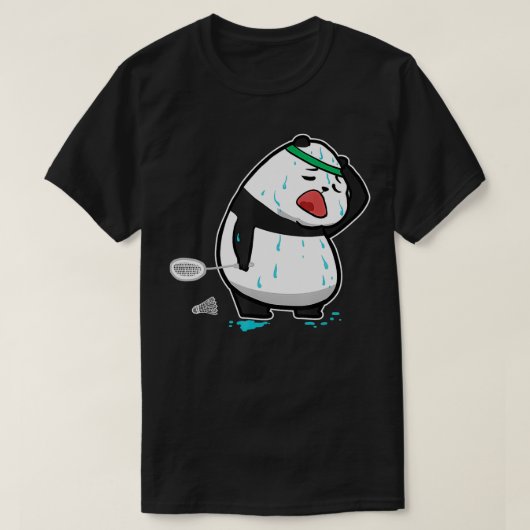 疲おもしろいれたパンダ遊のバドミントン Tシャツ (デザイン正面)
