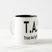 疲おもしろい症候群タイポグラフィ ツートーンマグカップ (正面左)