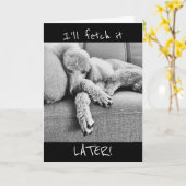 疲れおもしろいたプードルでの退職発表 カード (黄色い花)