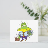 疲れおもしろいた疲れた働く男のカエル ポストカード (スタンド正面)