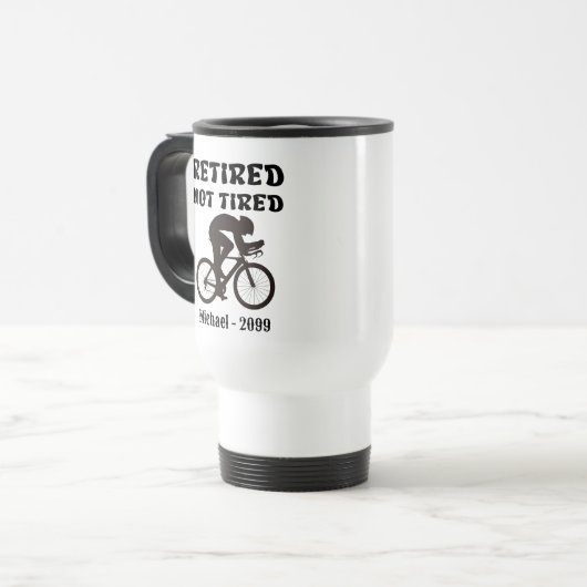 疲れおもしろいた退職したサイクリスト トラベルマグ (正面左)