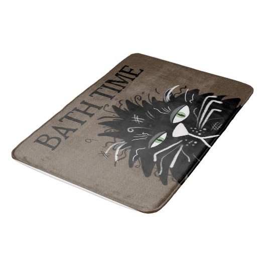 疲れおもしろいた黒猫のバスタイムが疲れた バスマット (アングル)