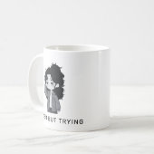疲れたけど頑張ってる可愛いちびキャラ女子 コーヒーマグカップ (正面左)