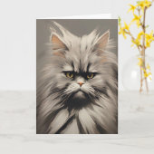 疲れたキティ猫 白 灰色 コーヒーが必要 カード (黄色い花)