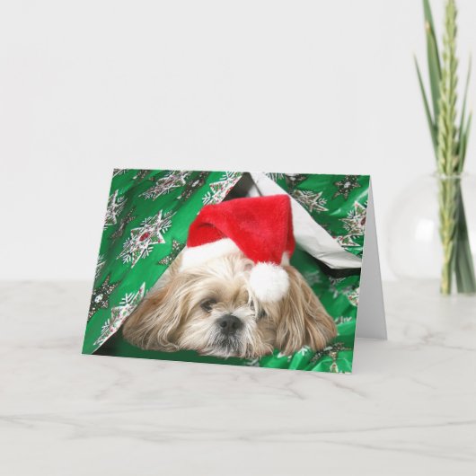 疲れたクリスマスのシーズー（犬） Tzu シーズンカード (正面)