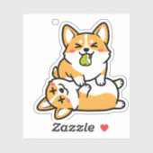 疲れたコーギーの上の梨を持つかわいいコーギー 笑える犬のイラスト シール (シート)