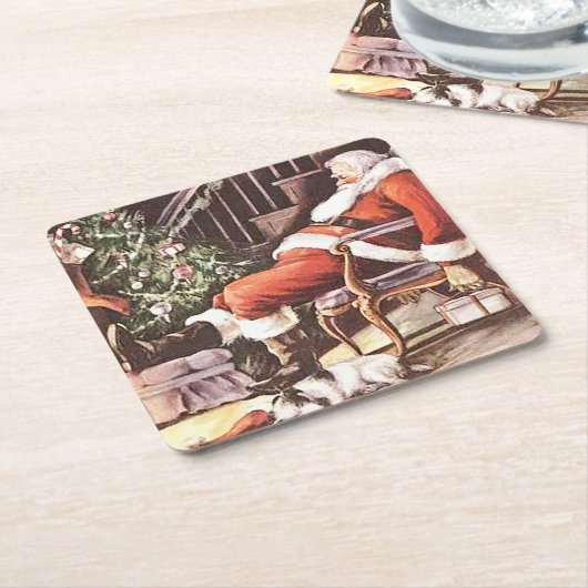 疲れたサンタクロースのクリスマス スクエアペーパーコースター (アングル)