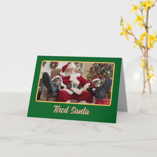 疲れたサンタ カード (黄色い花)