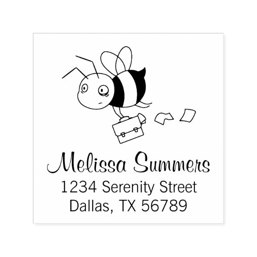 疲れたストレスを抱えたワーカービーがブリーフカスアドレスを保持 セルフインキングスタンプ (デザイン)