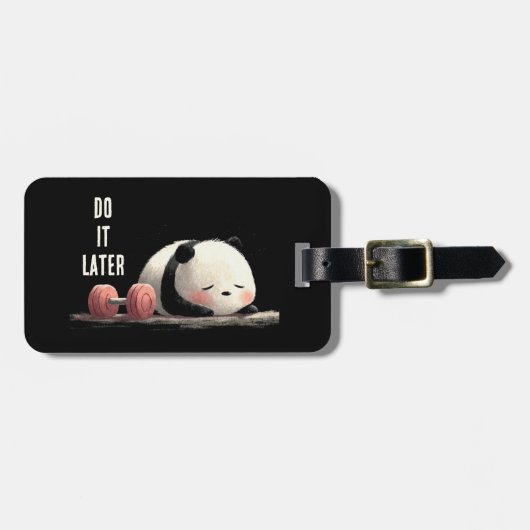 疲れたパンダのジム - かわいいおもしろいトレーニングアート ラゲッジタグ (正面横)