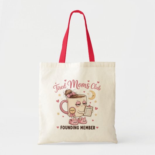 疲れたママがコーヒーを待っている面白いデザイン トートバッグ (正面)