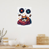 疲れたミュージシャン猫のビニールレコードステッカー ポスター (キッチン)