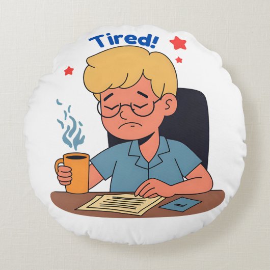 疲れた会社員漫画おもしろい- Coffee & Work ラウンドクッション (正面)