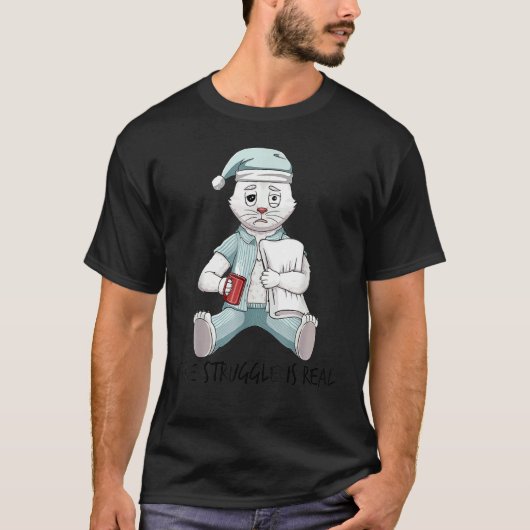 疲れた怠惰な猫の白の闘争を取得実在している Tシャツ (正面)