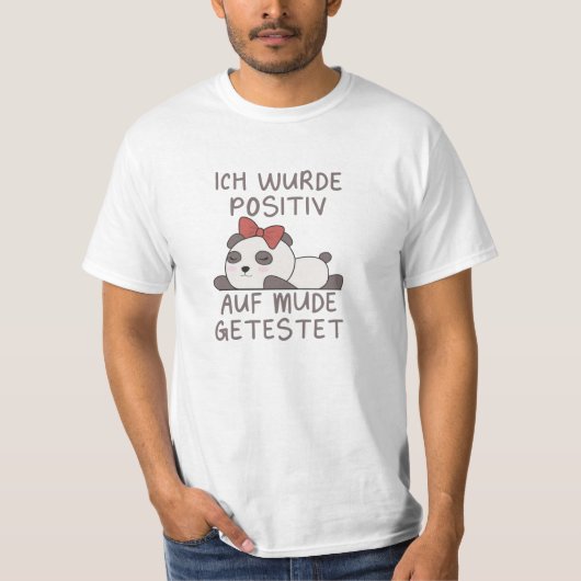疲れた眠り前向きをテストしたパンダ Tシャツ (正面)