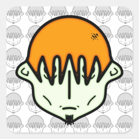 疲れた緑がかった男の子V2 スクエアシール (正面)