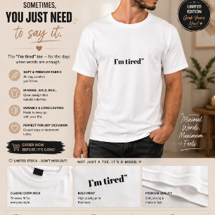 「疲れた」メンズTシャツ|ミニマルテキストグラフィックTシャツ Tシャツ