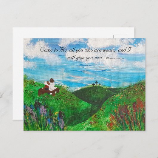 疲れ来た聖なる書物、 経典はがき ポストカード (正面/裏面)