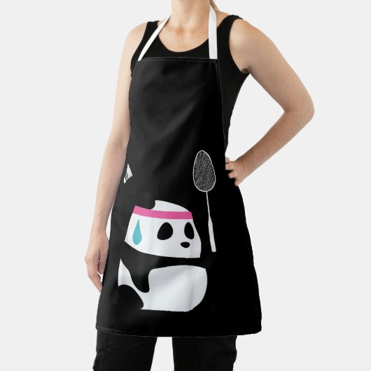 疲れ果てたバドミントンパンダおもしろいかわいい エプロン (インサイチュ)