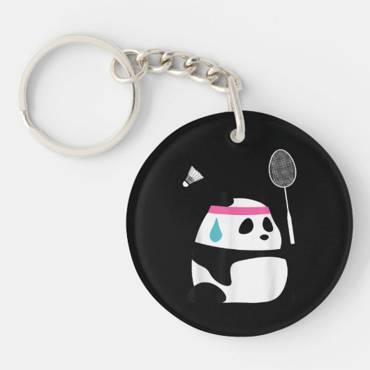 疲れ果てたバドミントンパンダおもしろいかわいい キーホルダー (正面)