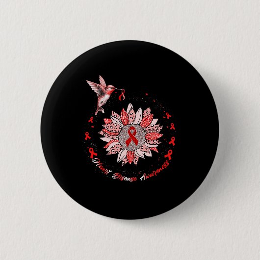 疾病認識度ヒマワリHummingbirdリボン 缶バッジ (正面)