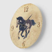 疾走するまだら馬のアメリカのペンキの種馬の馬 ラージ壁時計 (傾斜)
