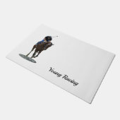 疾走するサラブレッド馬とライダードアマット ドアマット (アングル)