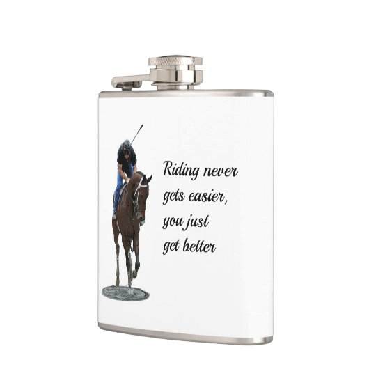 疾走するサラブレッド馬とライダードリンクフラスコ フラスク (左)