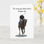 疾走するサラブレッド馬のグリーティングカード カード (黄色い花)