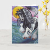 疾走するジプシーの馬の月のメッセージカード カード (黄色い花)