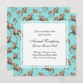 疾走するスペインの雄馬たち 水の背景 招待状 (正面/裏面)