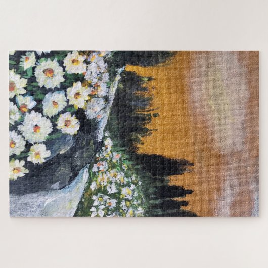 疾走する川に囲まれたデイジー畑 ジグソーパズル (横)