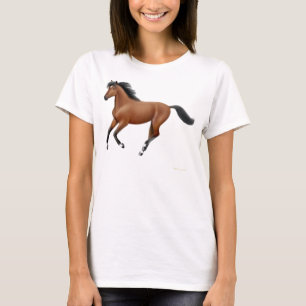 疾走する栗毛の馬の女性ベビードールのワイシャツ Tシャツ