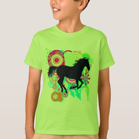 疾走する馬のシルエットとの都市グランジな芸術 Tシャツ (正面)