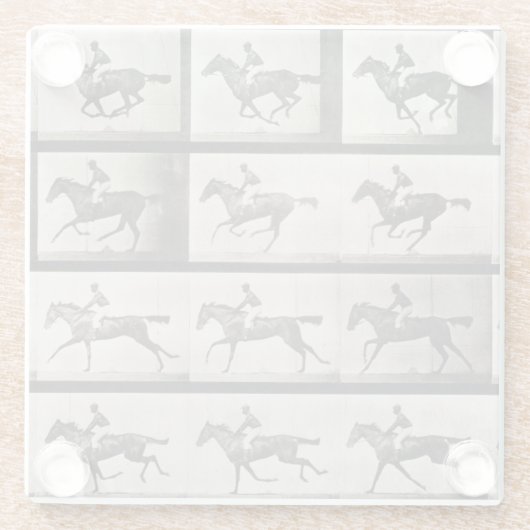 疾走する馬のジョッキーは、「Animaからの627をめっきします ガラスコースター (裏面)
