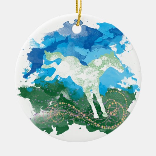 疾走する馬のデザイン セラミックオーナメント (正面)