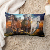 疾走する馬の枕クッション ランバークッション (ブランケット)