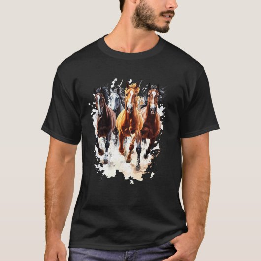 疾走する馬 馬術 愛馬家 Tシャツ (正面)