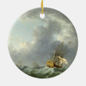 疾風(キャンバスの前にの油走る英国の船 セラミックオーナメント (裏面)